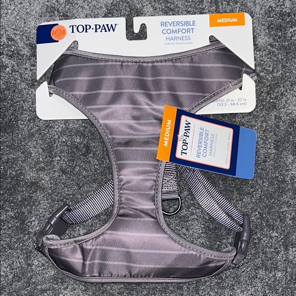 Dog Harness Top Paw Reversible Comfort in Gray stripes NWT